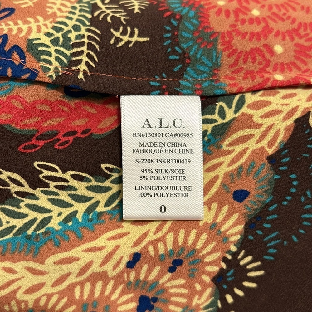 A.L.C. Luna Printed Elastic Waist Silk Mini Skirt Metallic Multi New Size 0 - Picture 8 of 9